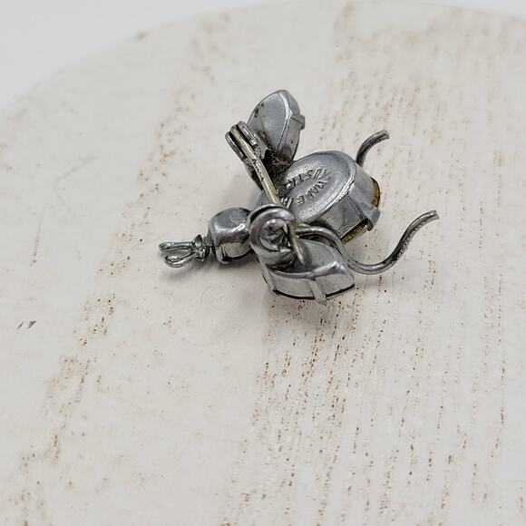 Vintage 1960 Austrian Crystal 3D Bug Brooch Silver Tone Insect Pin - Picture 12 of 13